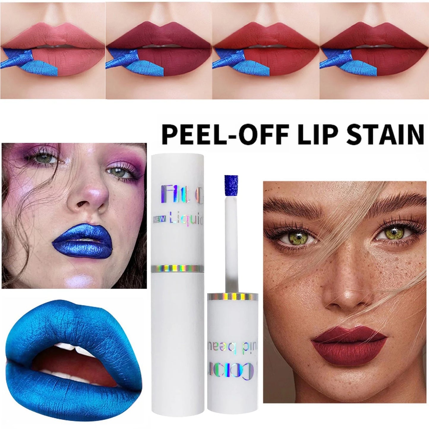 Peel off Lip Stain Lip Tint, Matte Lipstick Waterproof Lip Stain, Long Lasting Waterproof Liquid Lipstick, Nonstick Cup Tear-Off Lip Gloss Makeup for Women Girls